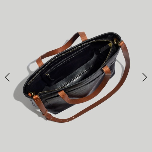 Madewell zip top medium transport tote - black and brown leather - Picture 12 of 13